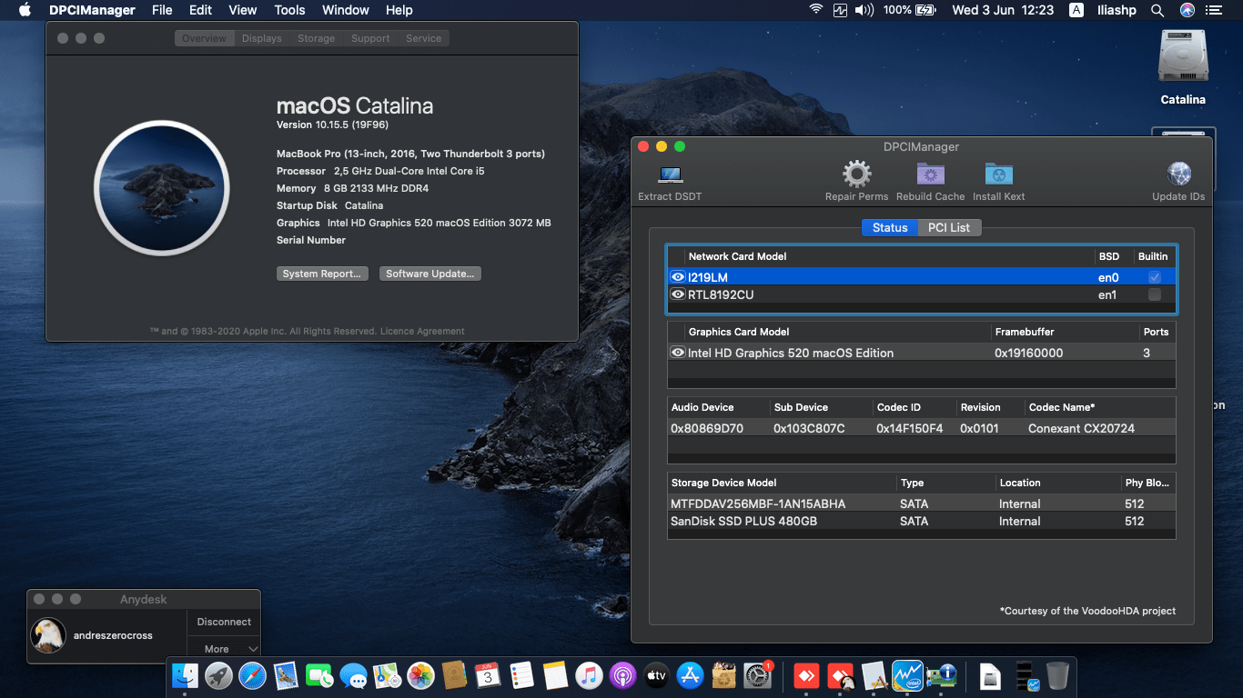 Success Hackintosh macOS Catalina 10.15.5 Build 19F96 in HP Elitebook 820 G3